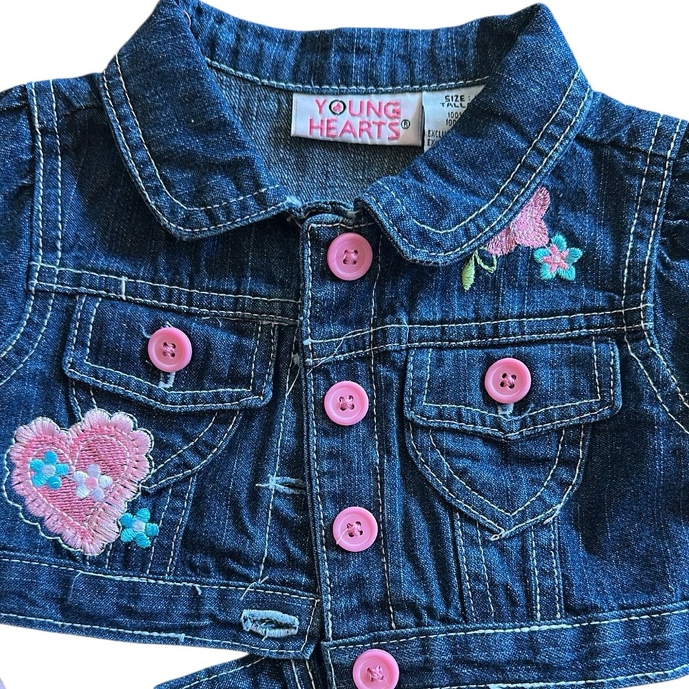 Young Hearts Pink Eyelet and Blue Denim Matching Set with Ruffles, size 12M - Picture 5 of 8